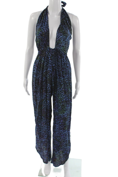 Indah Womens Bohemian Black Batik Jumpsuit Halter Sleeveless Rayon Size S