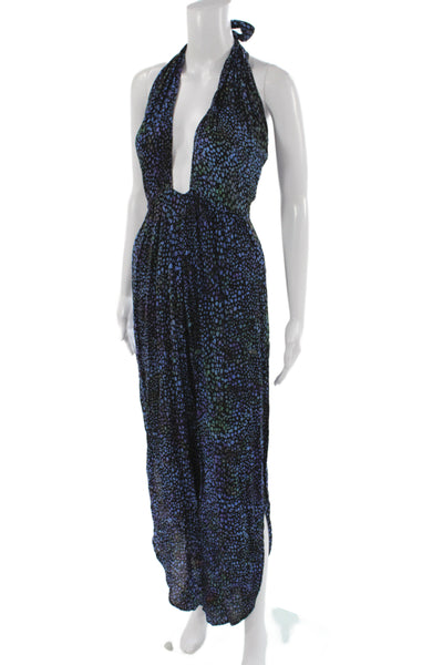 Indah Womens Bohemian Black Batik Jumpsuit Halter Sleeveless Rayon Size S