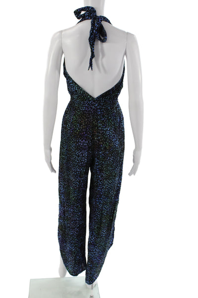 Indah Womens Bohemian Black Batik Jumpsuit Halter Sleeveless Rayon Size S