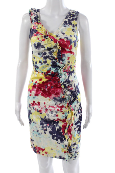 Love Moschino Women Sheath Dress Multicolor Floral V-Neck Sleeveless Size 2