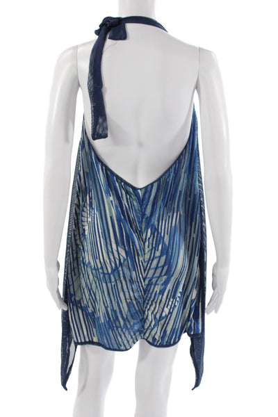 Save The Queen Women Sundress Blue Striped Halter Tie Above Knee Size L
