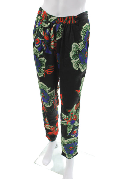 Desigual Womens Ankle Floral Pants Black Polyester Button Size 28