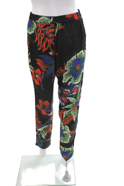Desigual Womens Ankle Floral Pants Black Polyester Button Size 28
