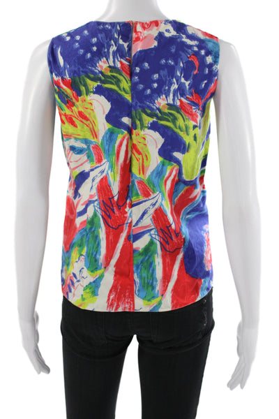 Marni Womens Tunic Blouse Sleeveless V-Neck Blue Floral Cotton Size 40
