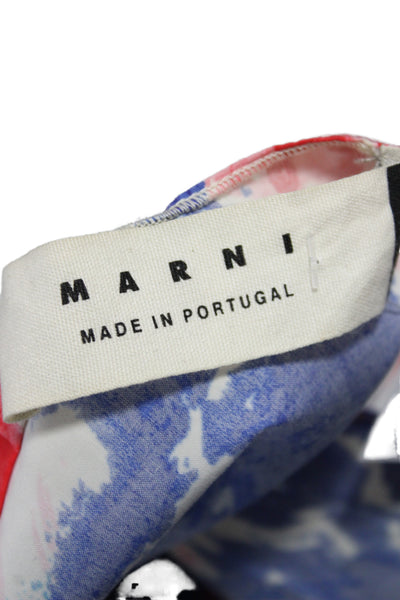 Marni Womens Tunic Blouse Sleeveless V-Neck Blue Floral Cotton Size 40