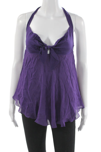 Miguelina Women Silk Halter Camisole Purple Tie Back Bohemian Size S