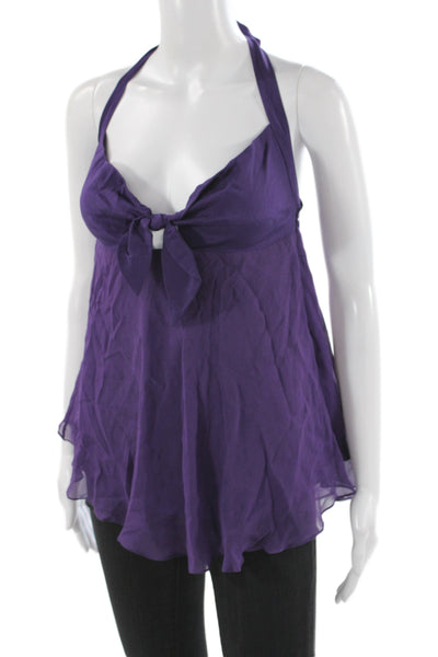 Miguelina Women Silk Halter Camisole Purple Tie Back Bohemian Size S