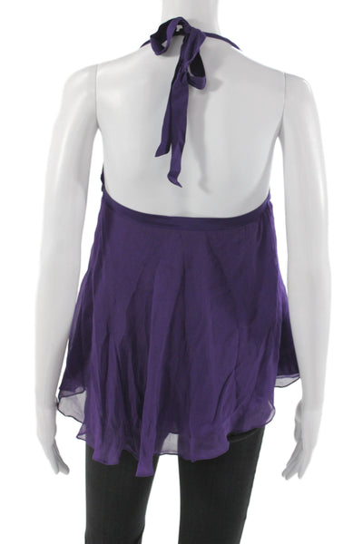 Miguelina Women Silk Halter Camisole Purple Tie Back Bohemian Size S