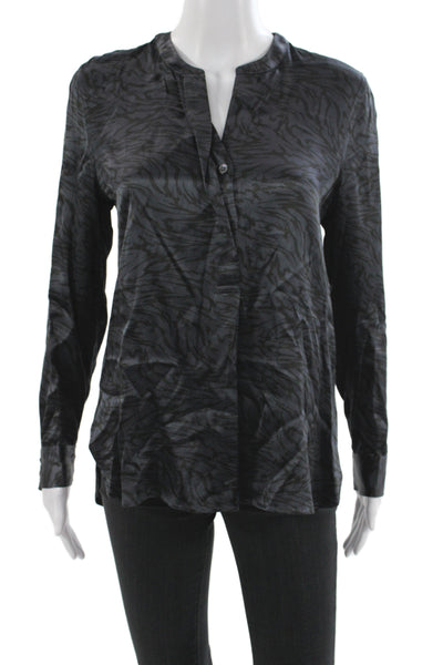 Rails Womens Animal Print V Neck Long Sleeve Blouse Black Size XS