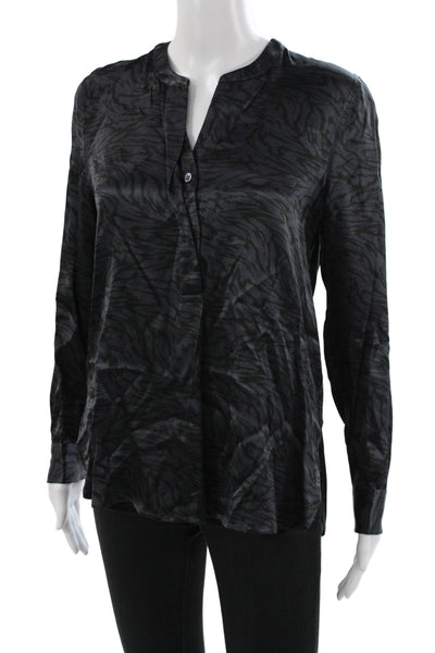 Rails Womens Animal Print V Neck Long Sleeve Blouse Black Size XS