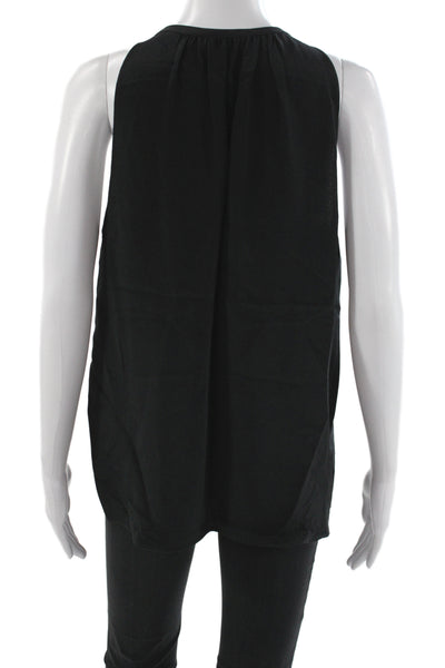 Ramy Brook Women Silk V-Neck Lace-Up Sleeveless Tank Black Boho Size M