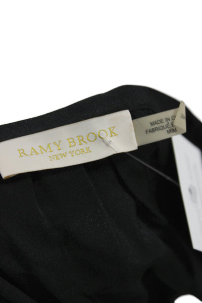 Ramy Brook Women Silk V-Neck Lace-Up Sleeveless Tank Black Boho Size M
