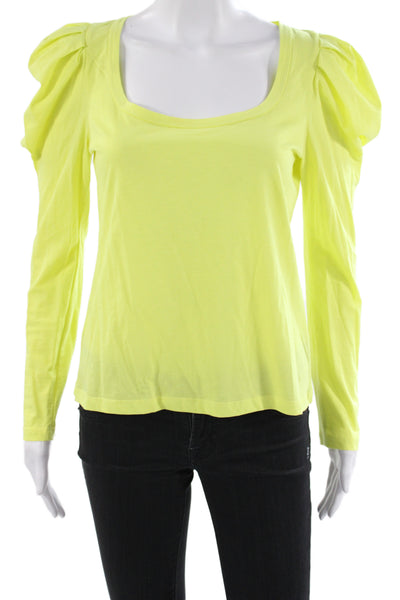 A.L.C. Womens Basic Yellow Cotton Square Neck Long Sleeve T-Shirt Size XS