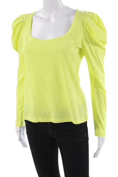 A.L.C. Womens Basic Yellow Cotton Square Neck Long Sleeve T-Shirt Size XS