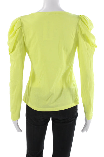 A.L.C. Womens Basic Yellow Cotton Square Neck Long Sleeve T-Shirt Size XS