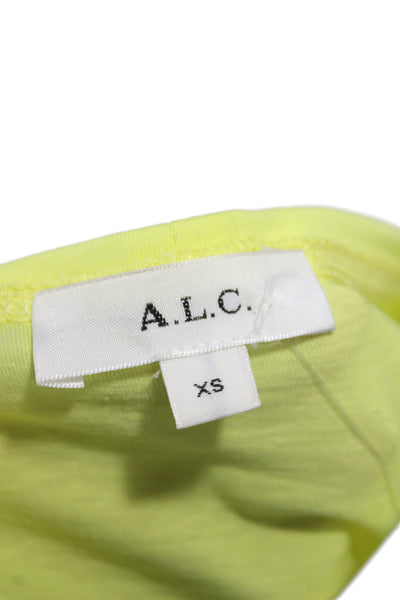 A.L.C. Womens Basic Yellow Cotton Square Neck Long Sleeve T-Shirt Size XS