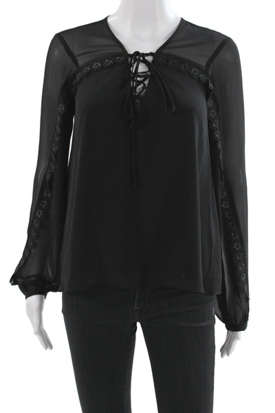 Haute Hippie Women Black V Neck Lace Up Long Sleeve Basic Blouse Size XS