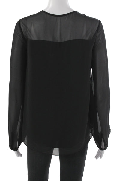 Haute Hippie Women Black V Neck Lace Up Long Sleeve Basic Blouse Size XS