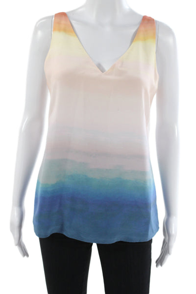 Ecru Women Camisole Blue Silk V-Neck Striped Lace-Up Sleeveless Beach Size XS
