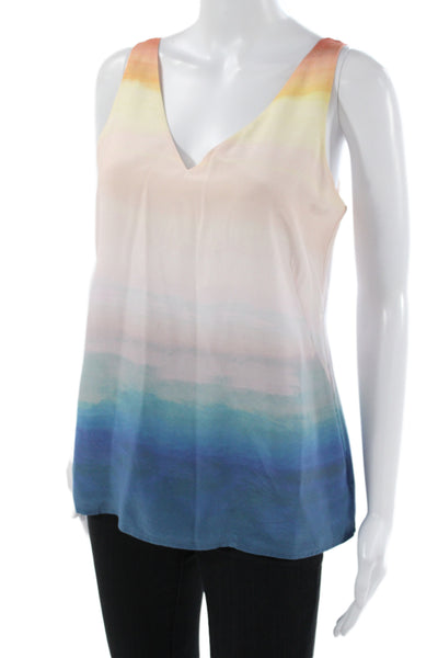 Ecru Women Camisole Blue Silk V-Neck Striped Lace-Up Sleeveless Beach Size XS