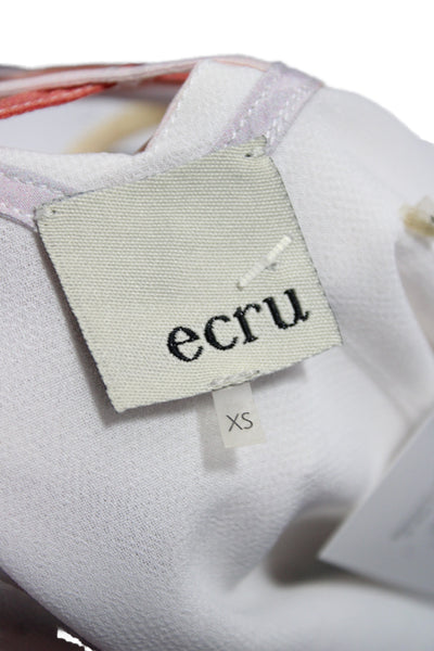Ecru Women Camisole Blue Silk V-Neck Striped Lace-Up Sleeveless Beach Size XS