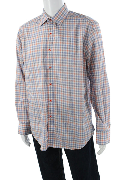 Robert Graham Mens Plaid Button-Up Dress Shirt Blue Cotton Long Sleeve Size L