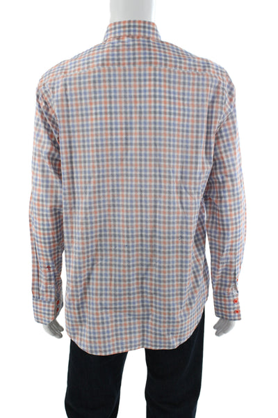 Robert Graham Mens Plaid Button-Up Dress Shirt Blue Cotton Long Sleeve Size L