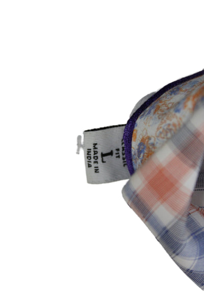 Robert Graham Mens Plaid Button-Up Dress Shirt Blue Cotton Long Sleeve Size L