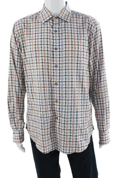 Robert Graham Mens Plaid Skull Button-Up Dress Shirt Blue Cotton Size L