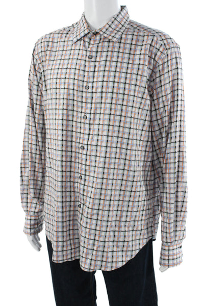 Robert Graham Mens Plaid Skull Button-Up Dress Shirt Blue Cotton Size L