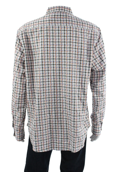 Robert Graham Mens Plaid Skull Button-Up Dress Shirt Blue Cotton Size L