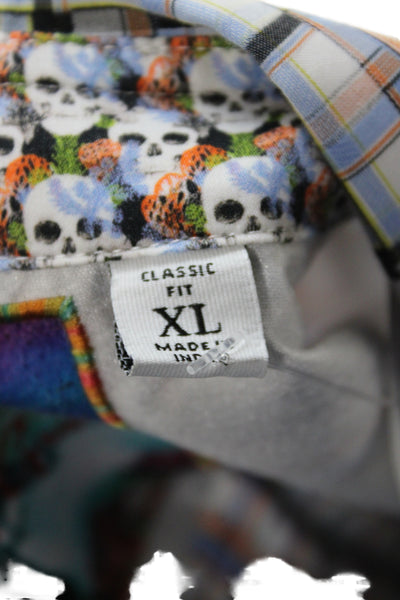 Robert Graham Mens Plaid Skull Button-Up Dress Shirt Blue Cotton Size L