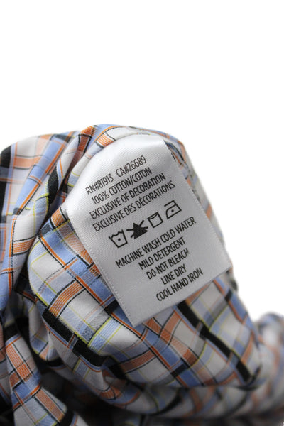 Robert Graham Mens Plaid Skull Button-Up Dress Shirt Blue Cotton Size L
