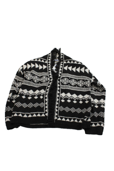 Mayoral Girls Geometric Print Fringe Long Sleeve Cardigan Sweater Black Size 12