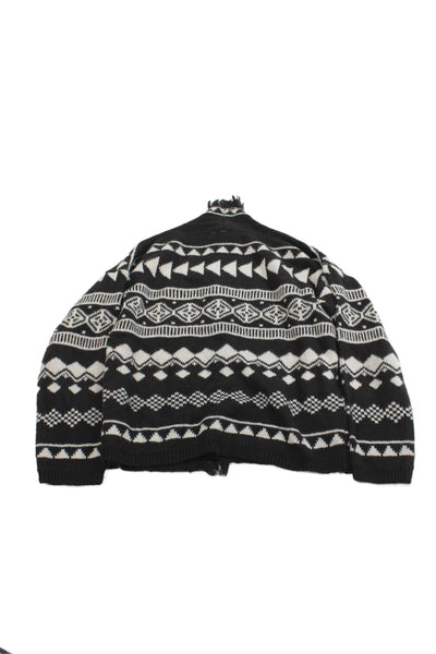 Mayoral Girls Geometric Print Fringe Long Sleeve Cardigan Sweater Black Size 12