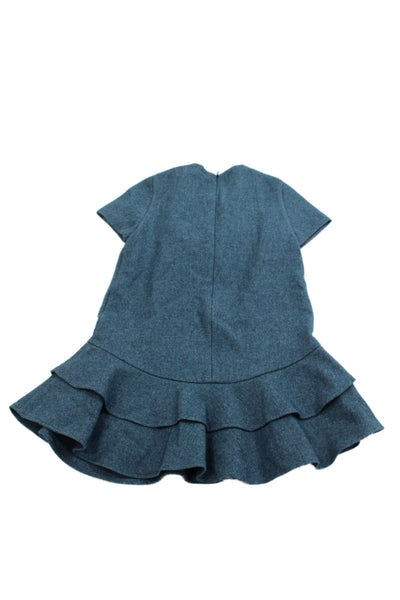 Il Gufo Girls Short Sleeve Ruffled Zippered Mini Dress Blue Size 5