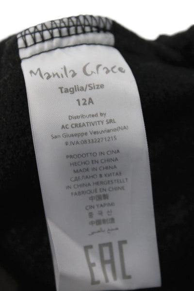 Manila Grace Girls Long Sleeve Zippered Asymmetrical Jacket Black Size 12