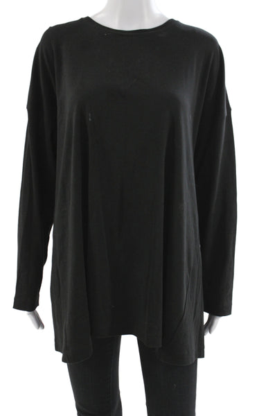 Eskandar Womens Black Cotton Round Neck Tunic Long Sleeve Size One Size