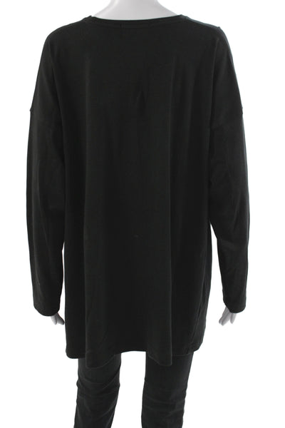Eskandar Womens Black Cotton Round Neck Tunic Long Sleeve Size One Size