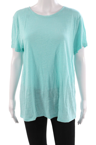 Eileen Fisher Womens Blue Organic Linen Crew Neck Short Sleeve T-Shirt Size L