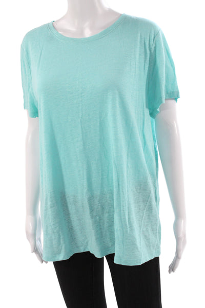 Eileen Fisher Womens Blue Organic Linen Crew Neck Short Sleeve T-Shirt Size L