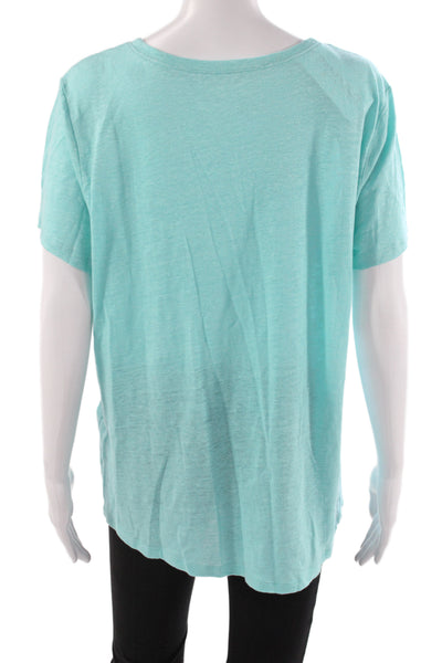 Eileen Fisher Womens Blue Organic Linen Crew Neck Short Sleeve T-Shirt Size L