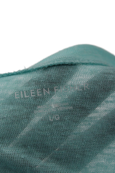 Eileen Fisher Womens Blue Organic Linen Crew Neck Short Sleeve T-Shirt Size L