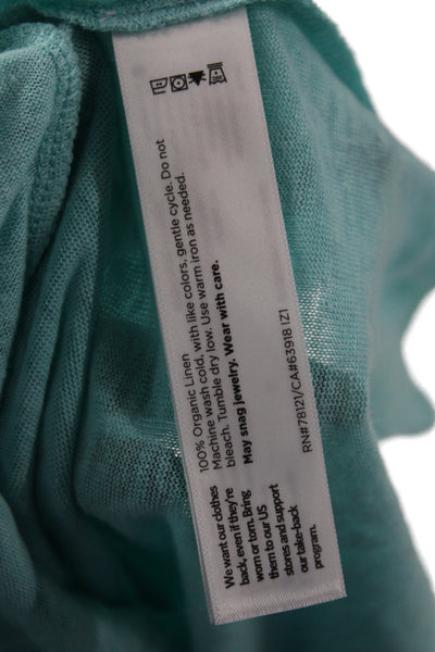Eileen Fisher Womens Blue Organic Linen Crew Neck Short Sleeve T-Shirt Size L