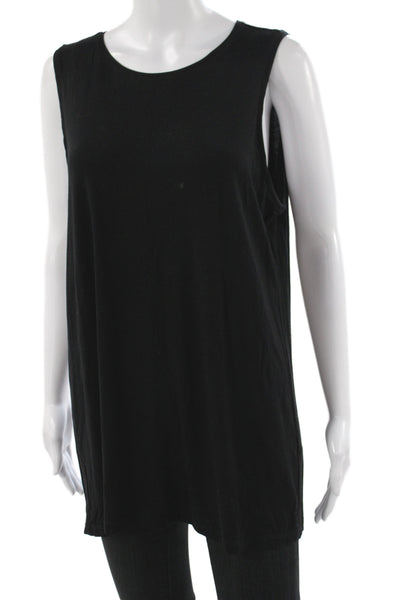 Eileen Fisher Womens Black Sleeveless Round Neck Basic Tank 95% Viscose Size PL