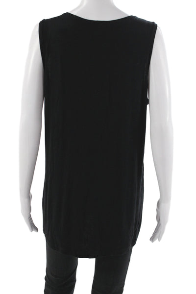 Eileen Fisher Womens Black Sleeveless Round Neck Basic Tank 95% Viscose Size PL