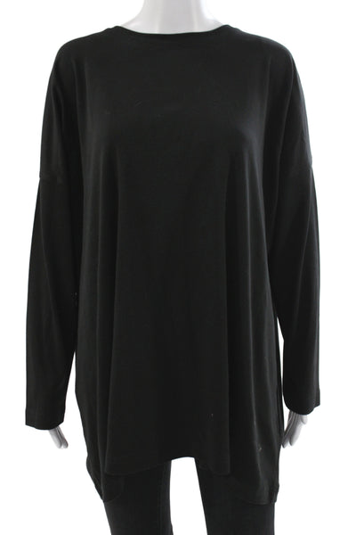 Eskandar Women Tunic T-Shirt Black Pima Cotton Long Sleeve Round Neck Size 1
