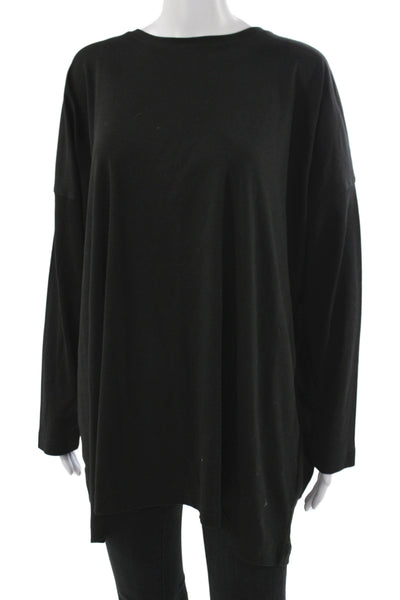 Eskandar Women Tunic T-Shirt Black Pima Cotton Long Sleeve Round Neck Size 1
