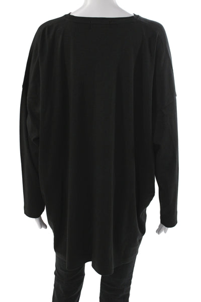 Eskandar Women Tunic T-Shirt Black Pima Cotton Long Sleeve Round Neck Size 1