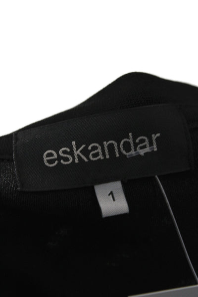 Eskandar Women Tunic T-Shirt Black Pima Cotton Long Sleeve Round Neck Size 1